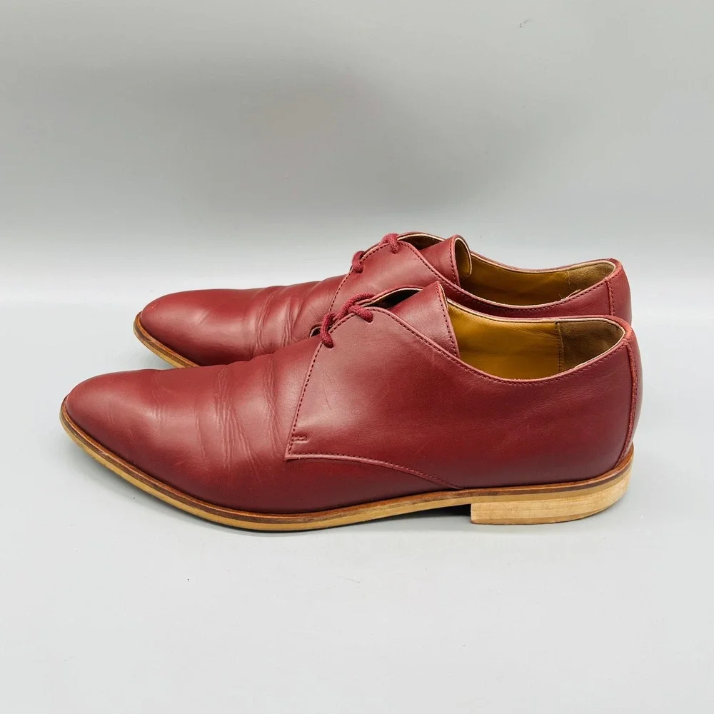 Everlane Shoes Womens 9.5 Red Leather Modern Oxford Lace Up Flats Almond Toe